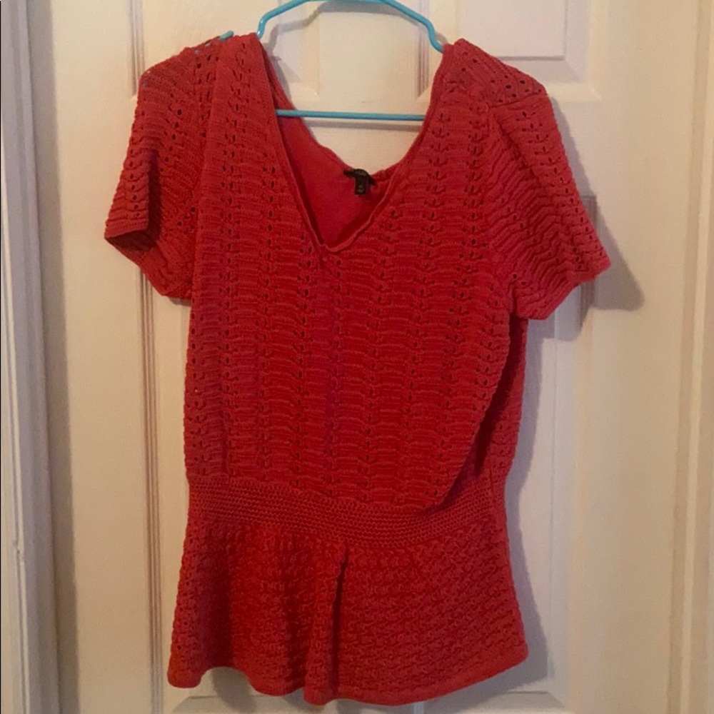 Talbots Short Sleeve Crochet Peplum Sweater 1X